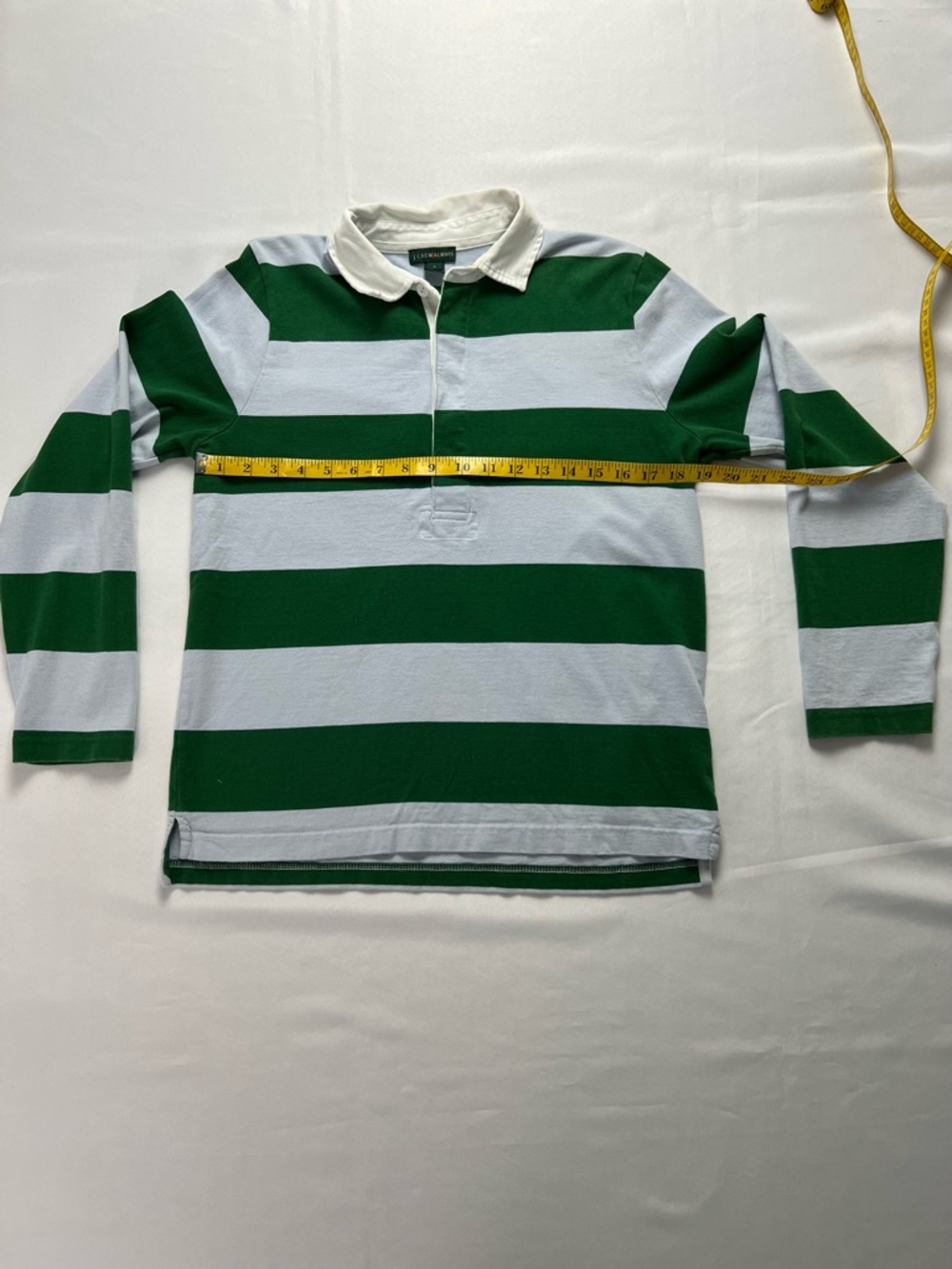 J. Crew Always Green, Blue & White Long Sleeve Rugby Polo Shirt - Picture 6 of 11